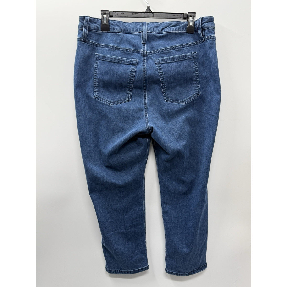 Style & Co Womens 14W Cropped Straight Leg Blue Jeans Paisley Embroidered Hem
