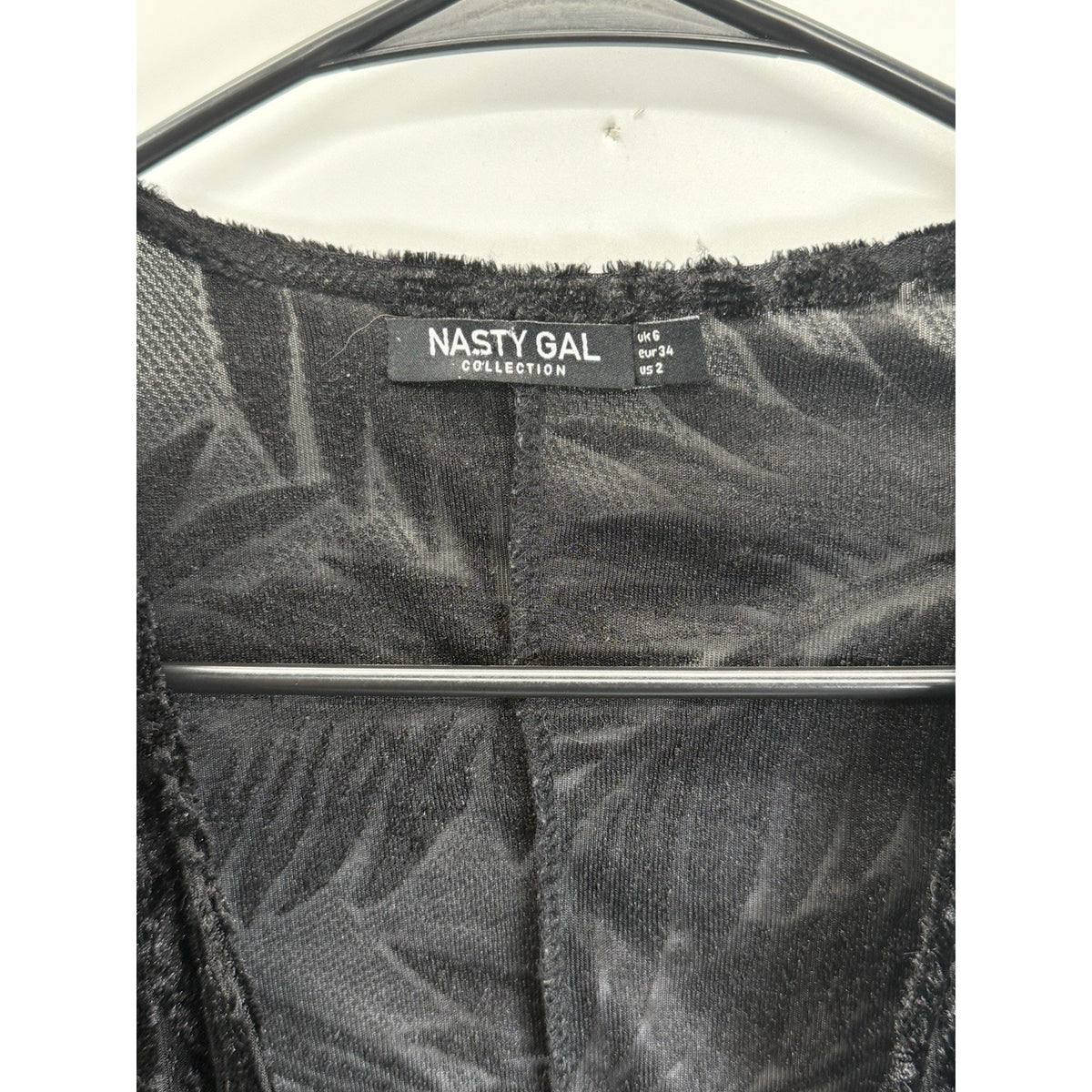 Nasty Gal US Sz 2 Black Velvet Burnout Tie Front Crop Top Sheer Boho Y2K Goth