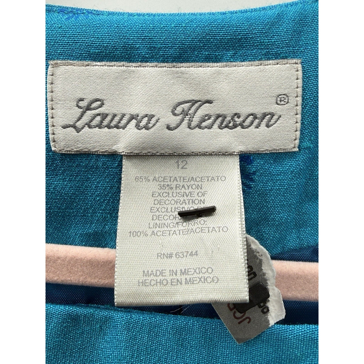 Laura Henson Womens Size 12 Teal Jacquard Asymmetrical Jacket Top Vintage