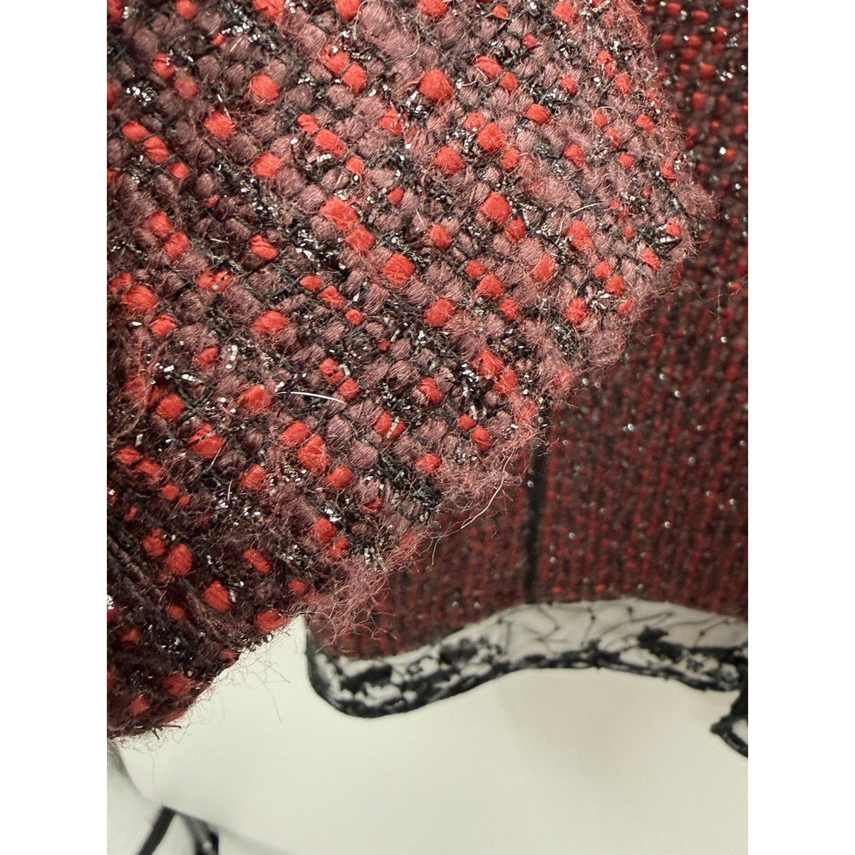 Chicos 2 Tweed Jacket Beaded Sequin Lace Holiday Evening Career Red Black XL