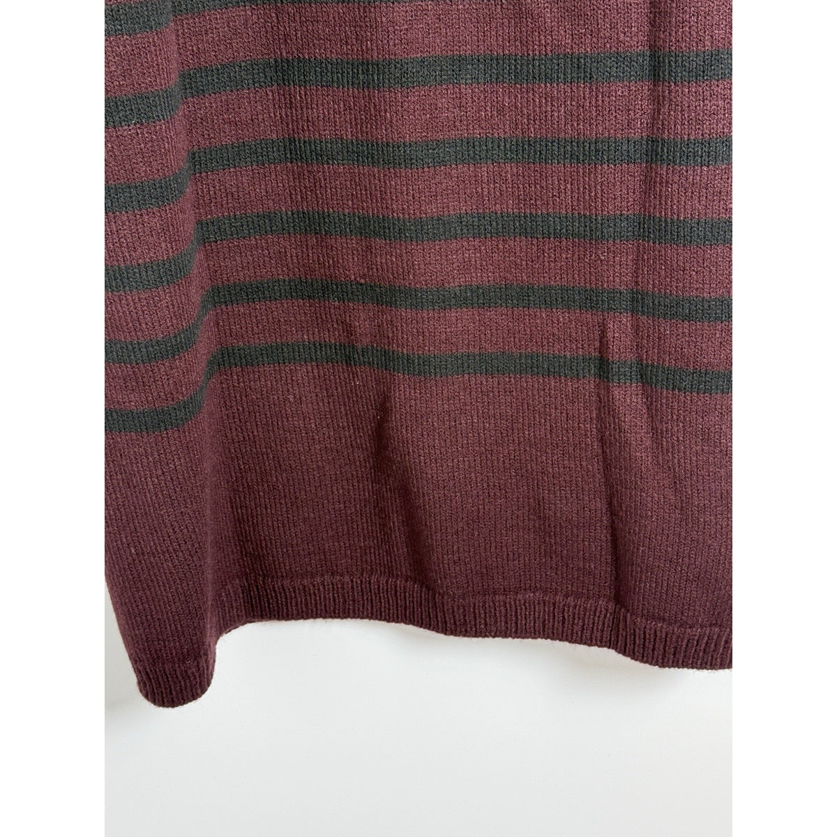 New York & Company Burgundy Striped Sweater Dress L Mock Neck Button Shoulder