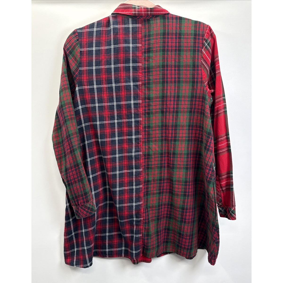J Jill Button Up Tunic Top Women's XS Red Plaid A-Line Patchwork Pockets Casual