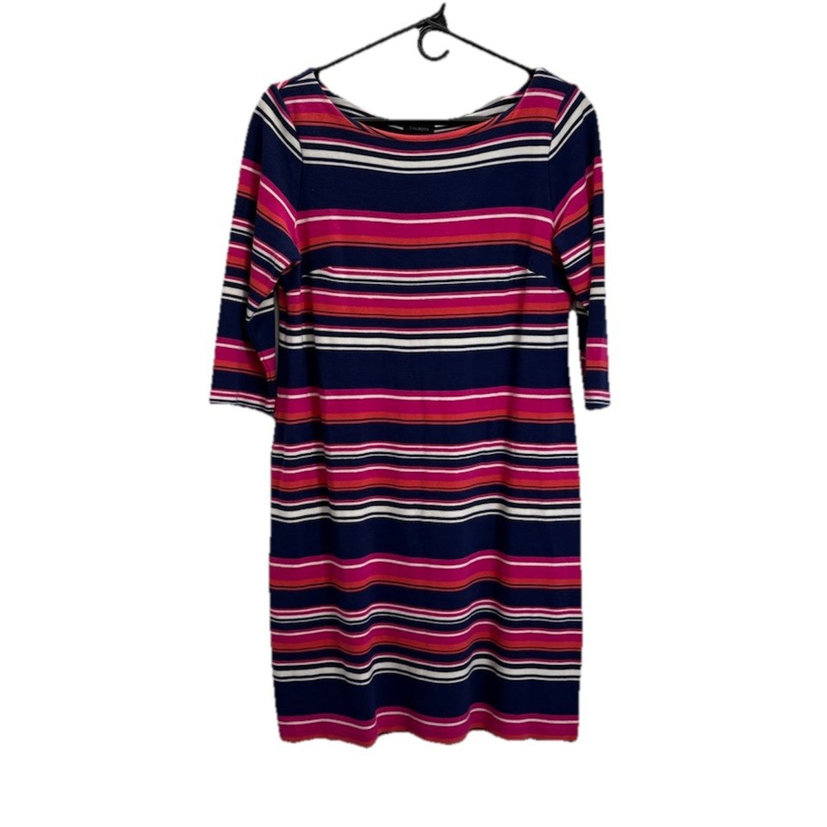 Talbots Striped Knit Dress Women’s Size 8 Navy Pink 3/4 Sleeve