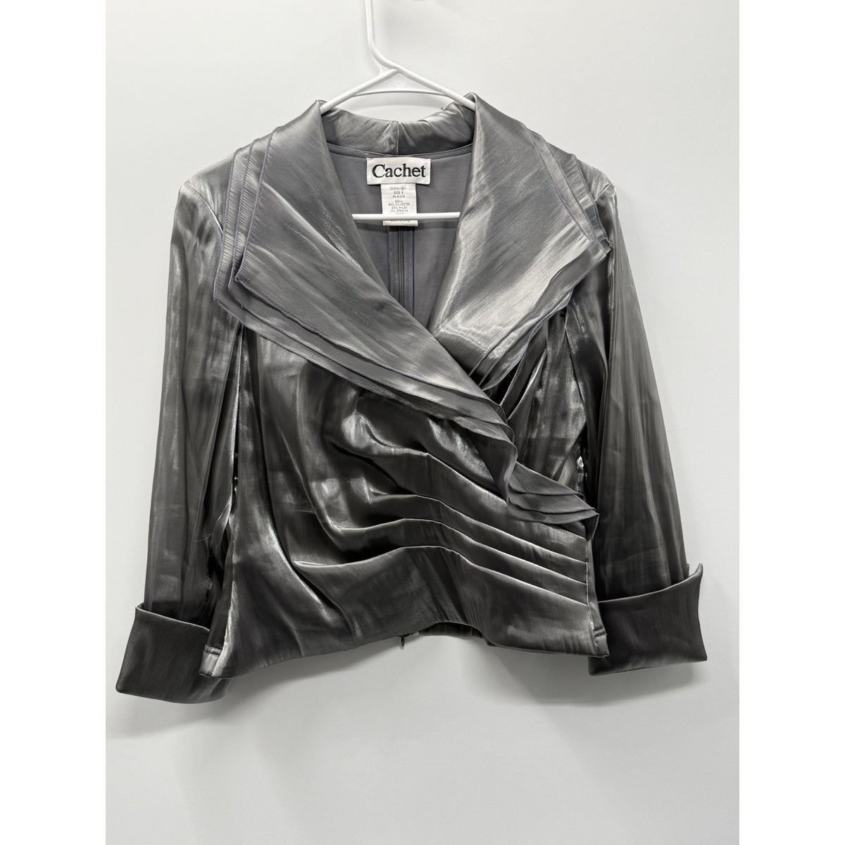 Cachet Silver Metallic Pleated Jacket Blazer Size 8 Dressy Evening Career