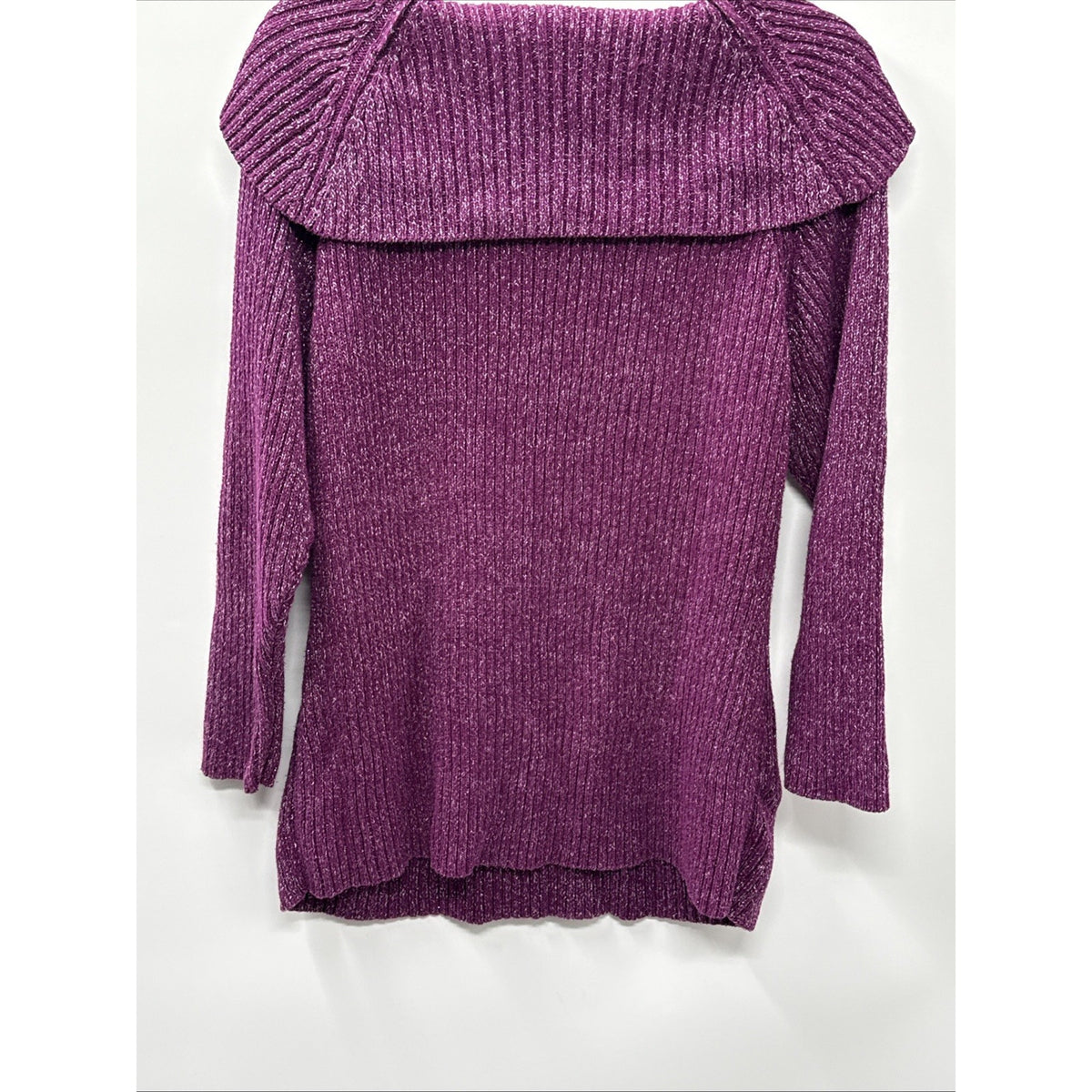 Style & Co Womens 0X Purple Metallic Cable Knit Sweater Wide Collar Shimmer