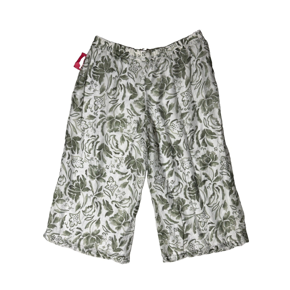 Vince Camuto Women’s Plus 3X Green White Floral Cropped Drawstring Pants Pockets
