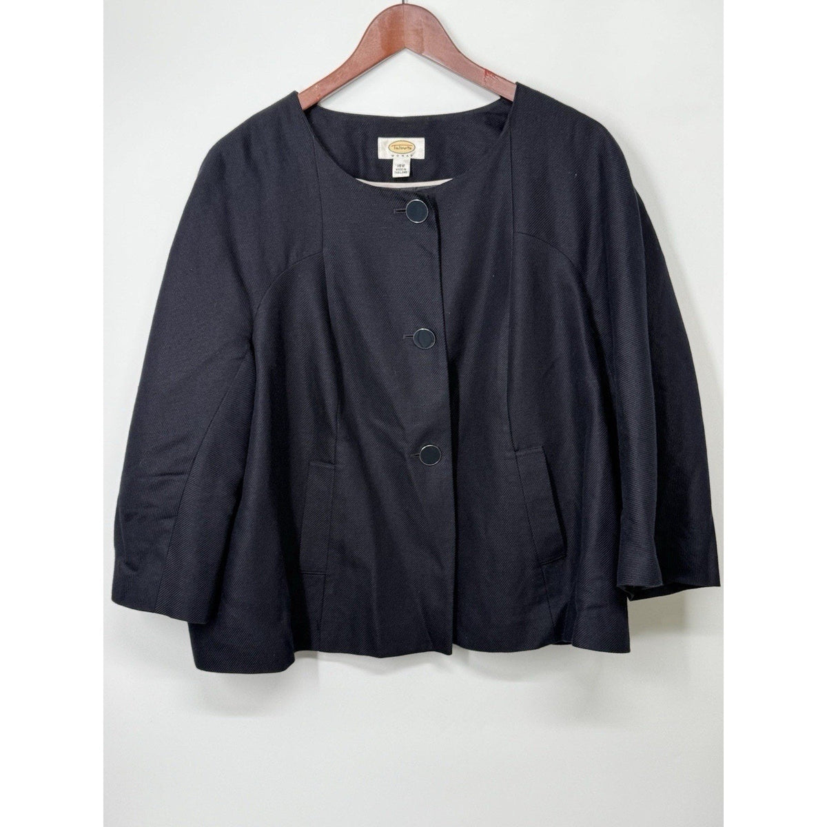 Talbots Woman 18W Navy Linen Cotton Jacket 3/4 Sleeve Made in Thailand Lined