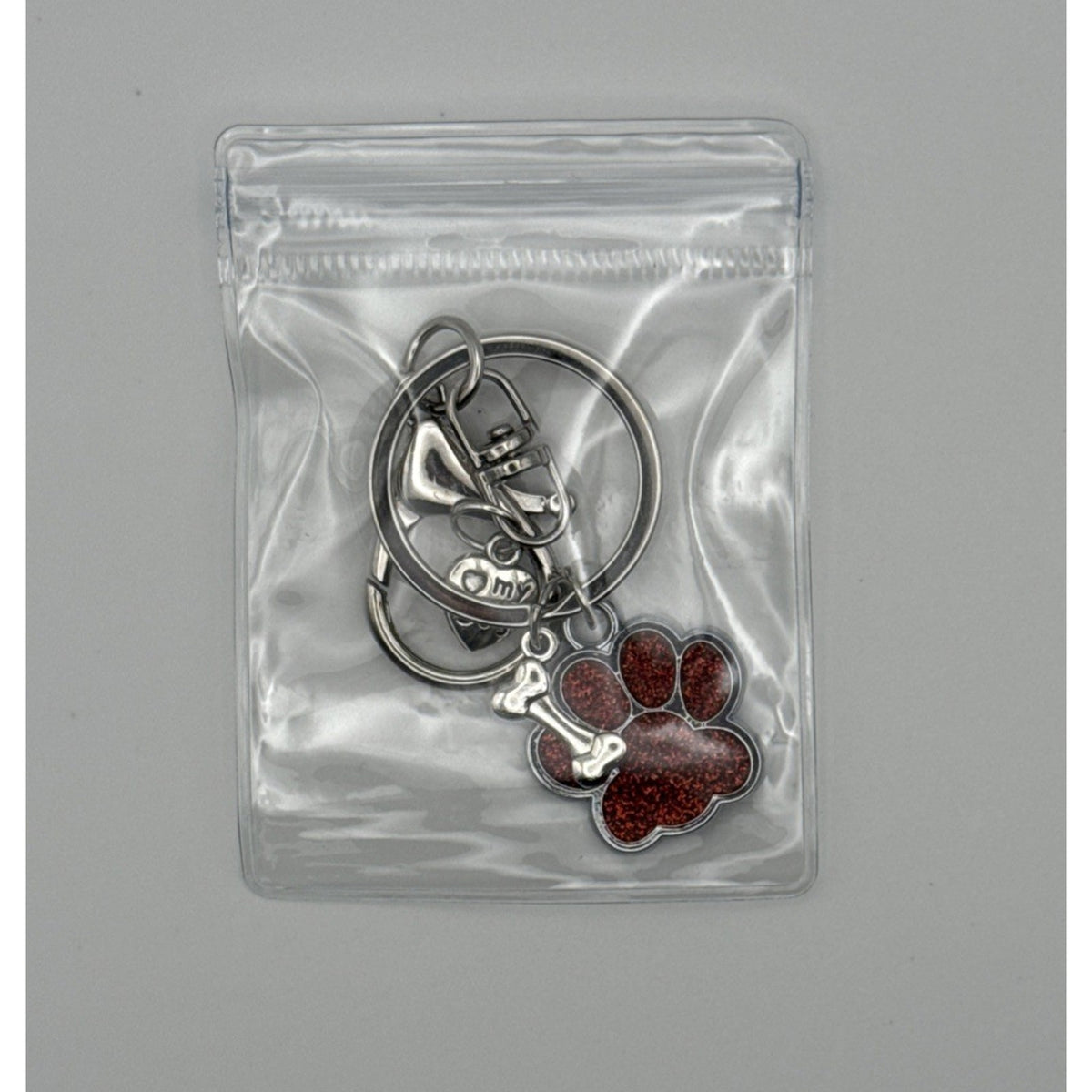 Ruby Ember Paw Glitter Dog Keychain Purse Charm Pet Lover Gift Red