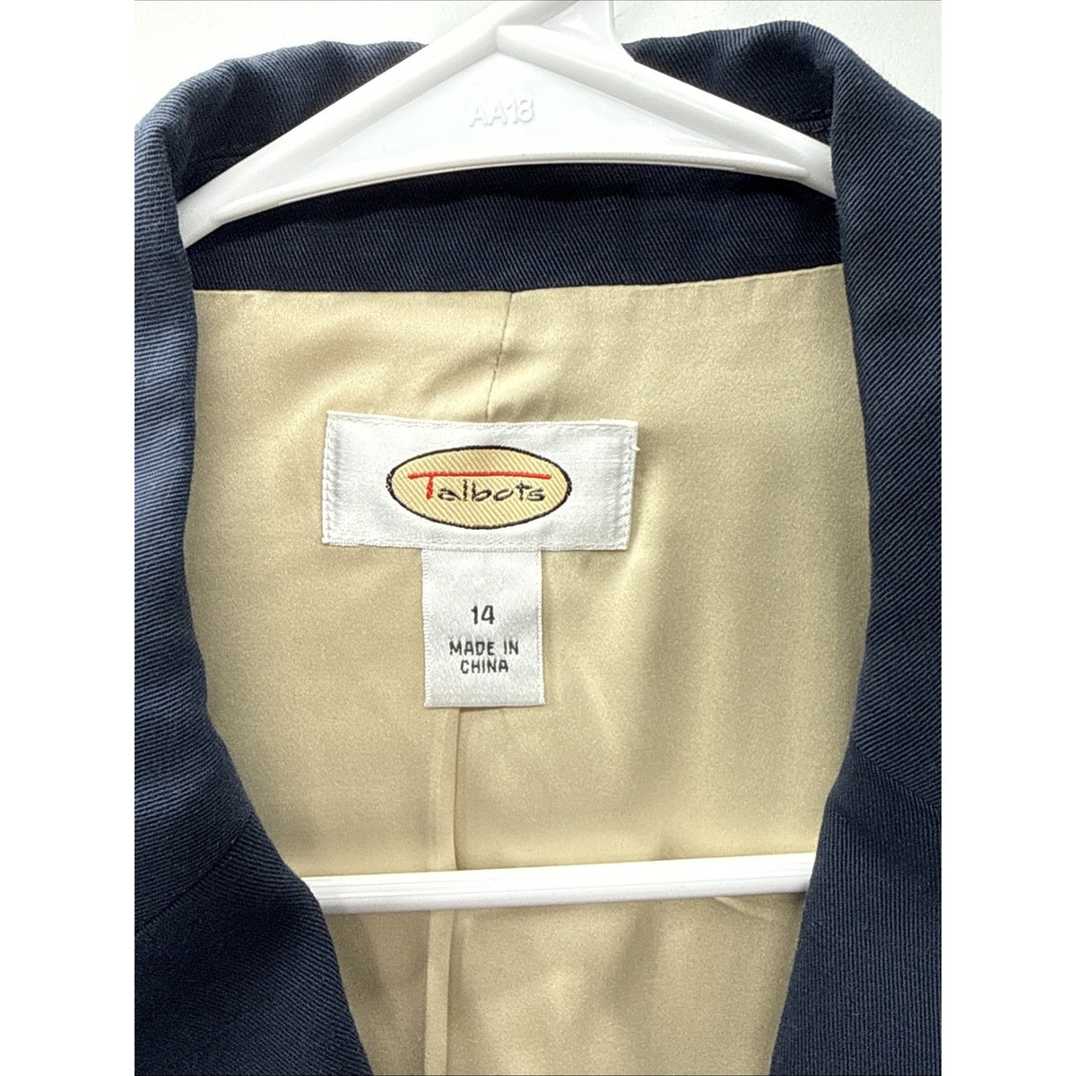 Talbots Blazer Womens 14 Navy Cotton Linen Lined Jacket Contrast Stitch
