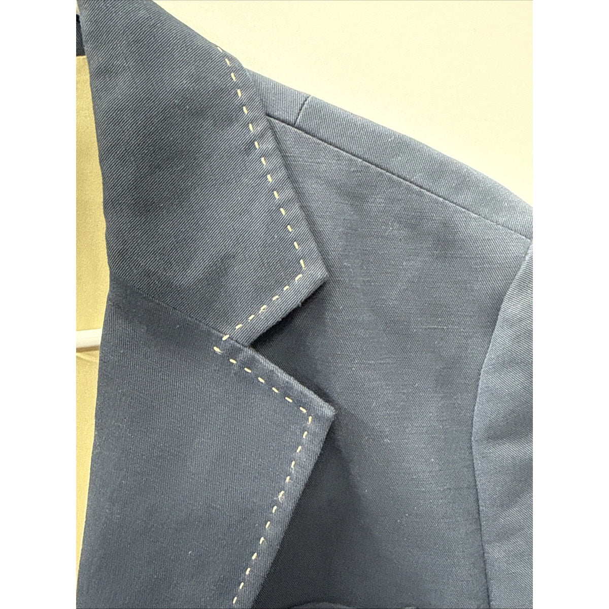 Talbots Blazer Womens 14 Navy Cotton Linen Lined Jacket Contrast Stitch