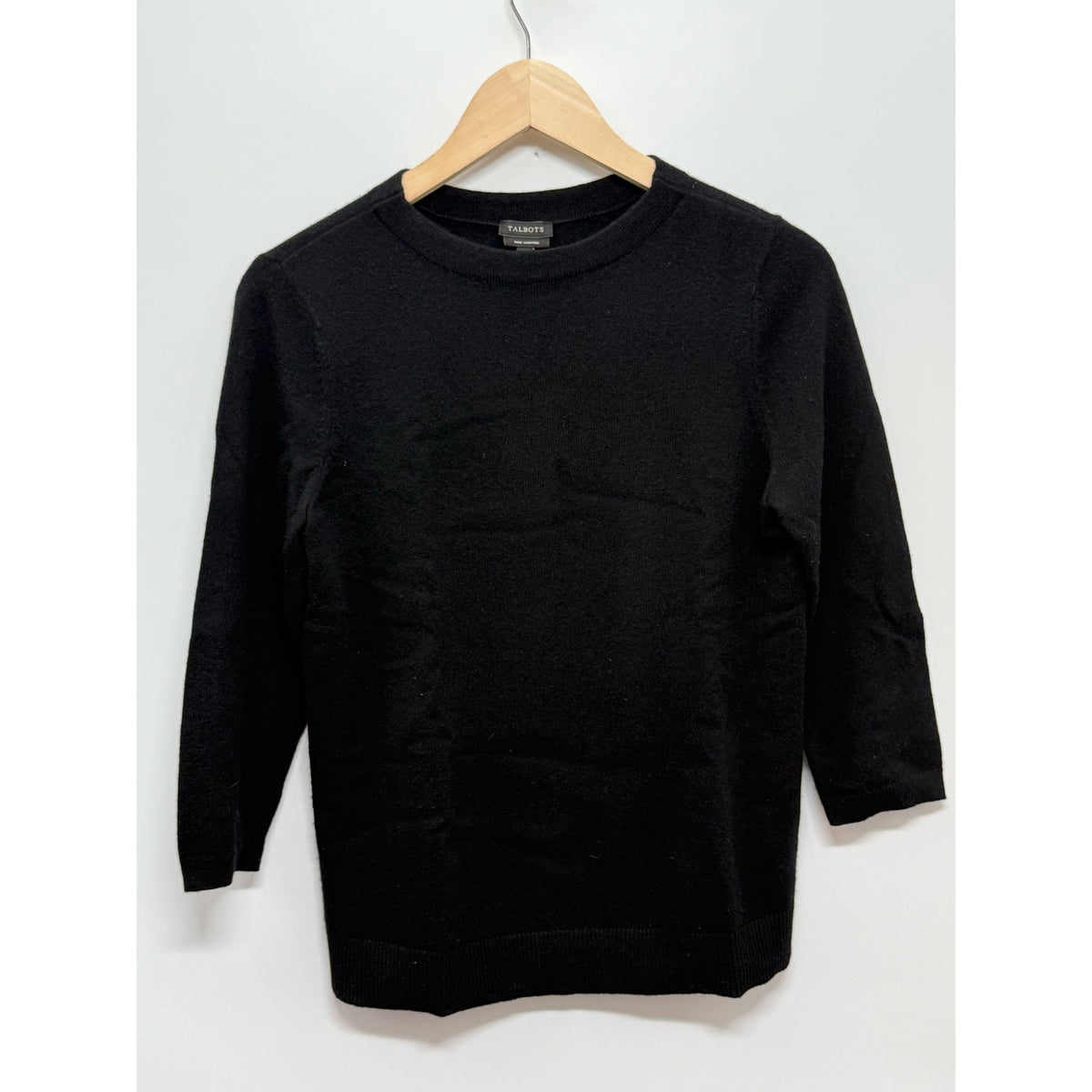 Talbots Pure Cashmere Black Crewneck Sweater Women’s Medium 3/4 Sleeve