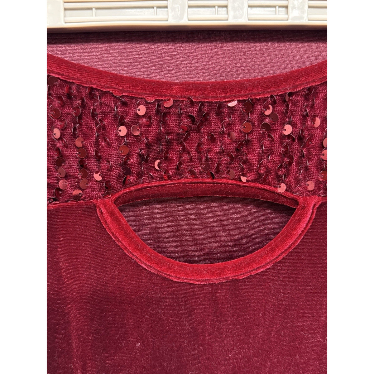 Burgundy Velvet Sequin Tunic Top Size 2X Keyhole Whimsigoth Party Blouse