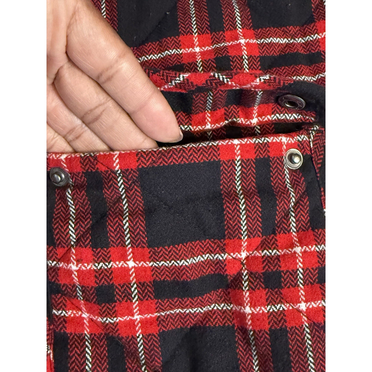 Cato Quilted Plaid Vest Red Black Cotton Zip Utility Pockets Outdoor XL