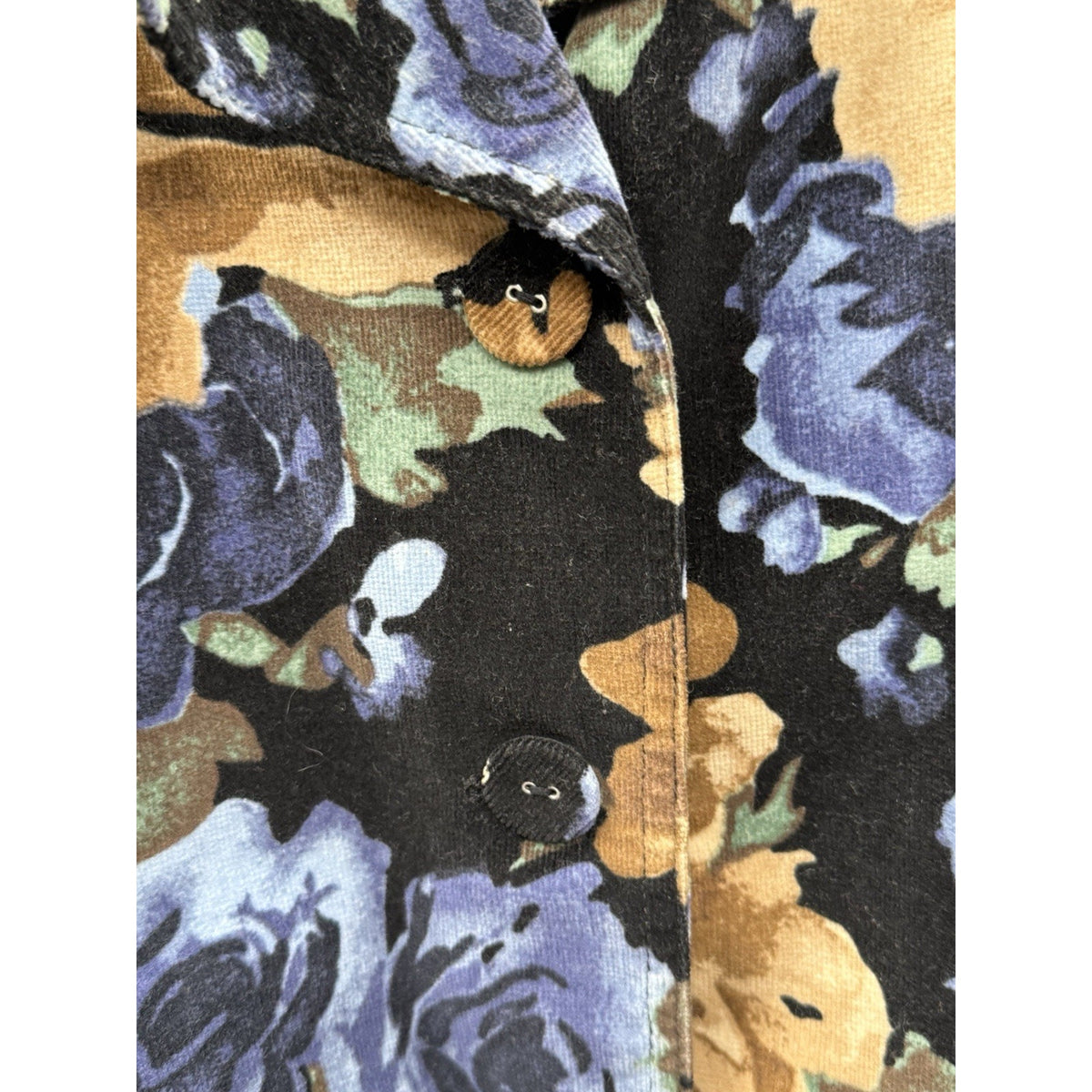 Rafaella Floral Jacket Womens 10 Black Blue Brown Stretch 3 Button Front Career