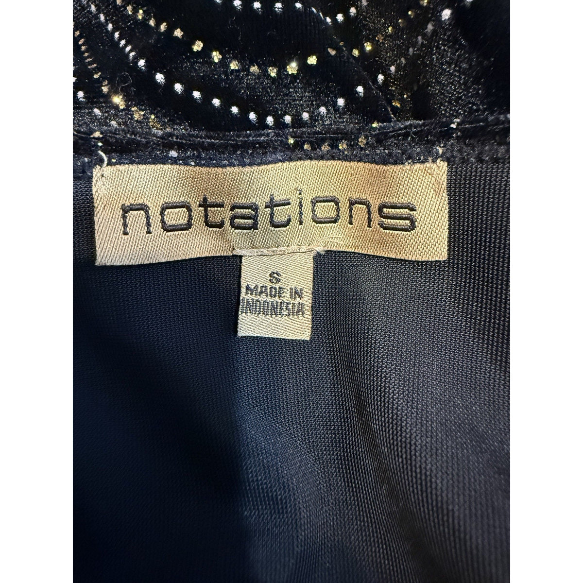 Notations Black Faux Twinset Women’s Velvet Gold Dot Open Front Jacket Top Sz S