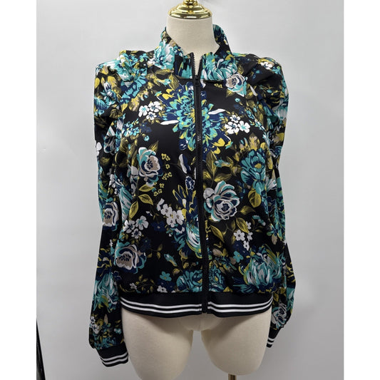 Ashley Stewart Plus Size 22/24 Floral Zip Front Bomber Jacket Mock Neck