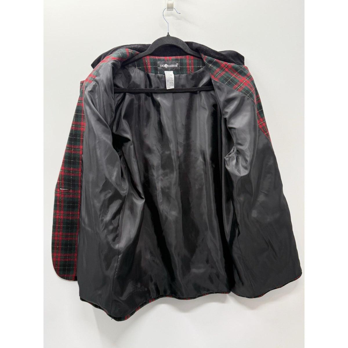 Sag Harbor Plaid Blazer Jacket Women 18 Red Green Black Velvet Holiday Christmas