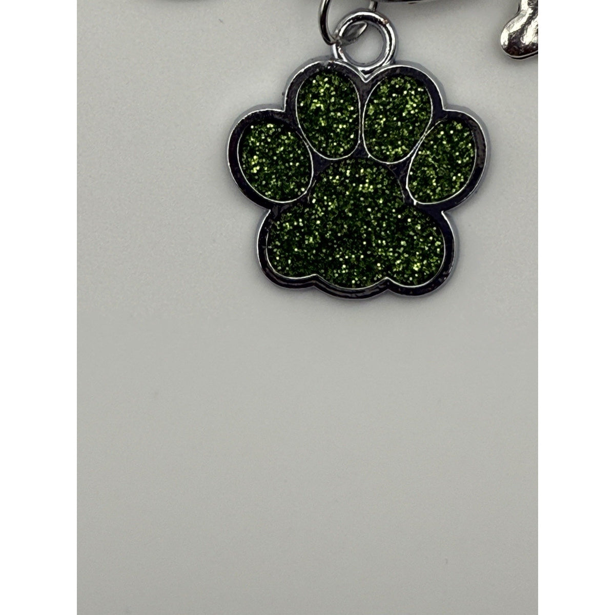 Emerald Forest Paw Dog Keychain Purse Charm Glitter Paw Print Bone Gift