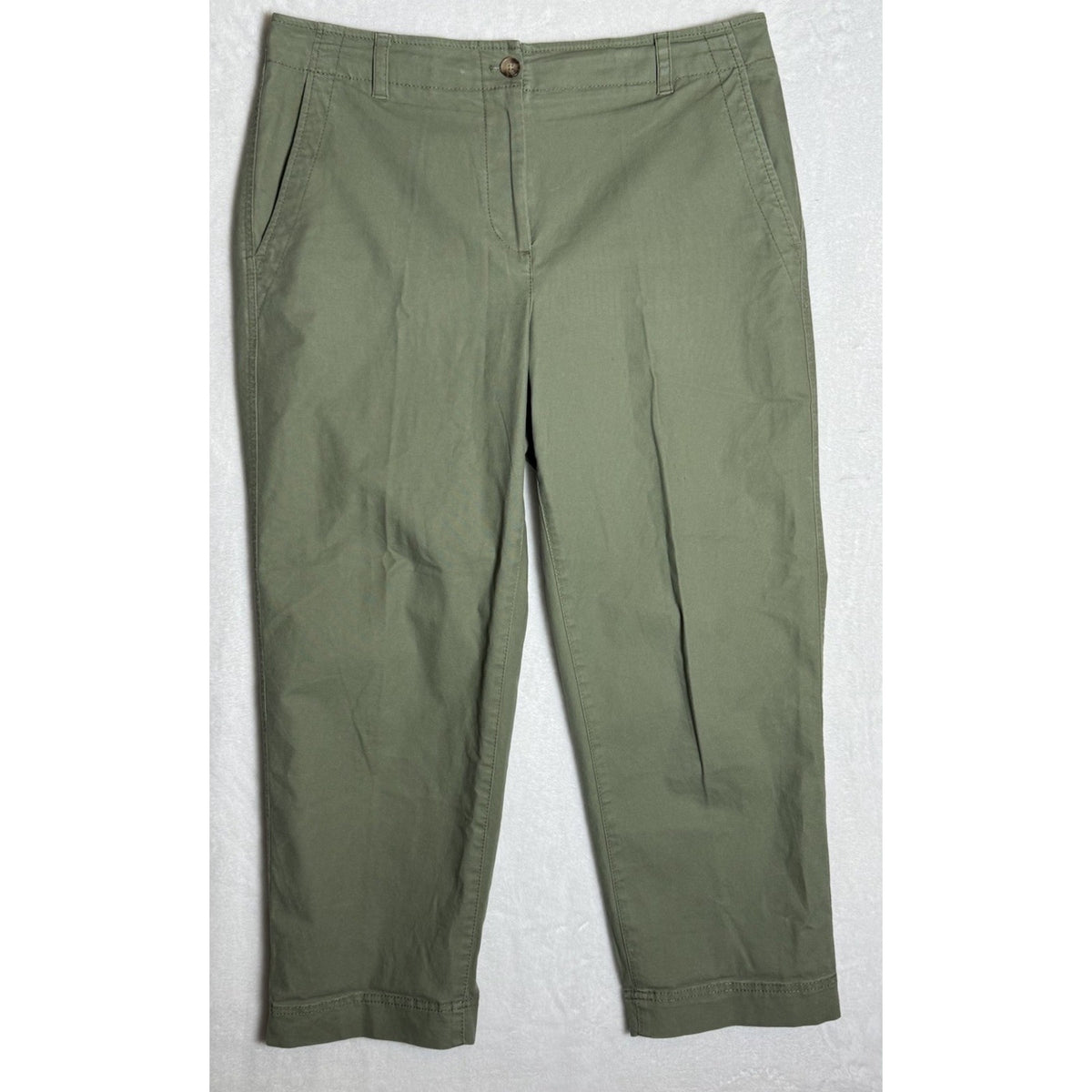 Talbots Womens 12 Olive Green Crop Pants Cotton Stretch Chino Casual Career
