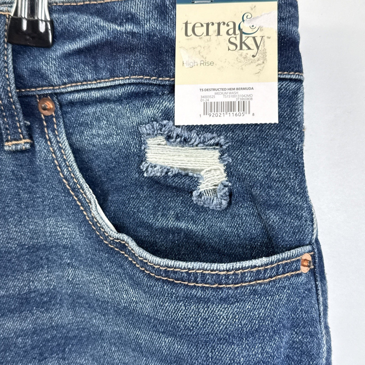 Terra & Sky Womens Plus Size 24W Distressed Denim Shorts With destructed Hem