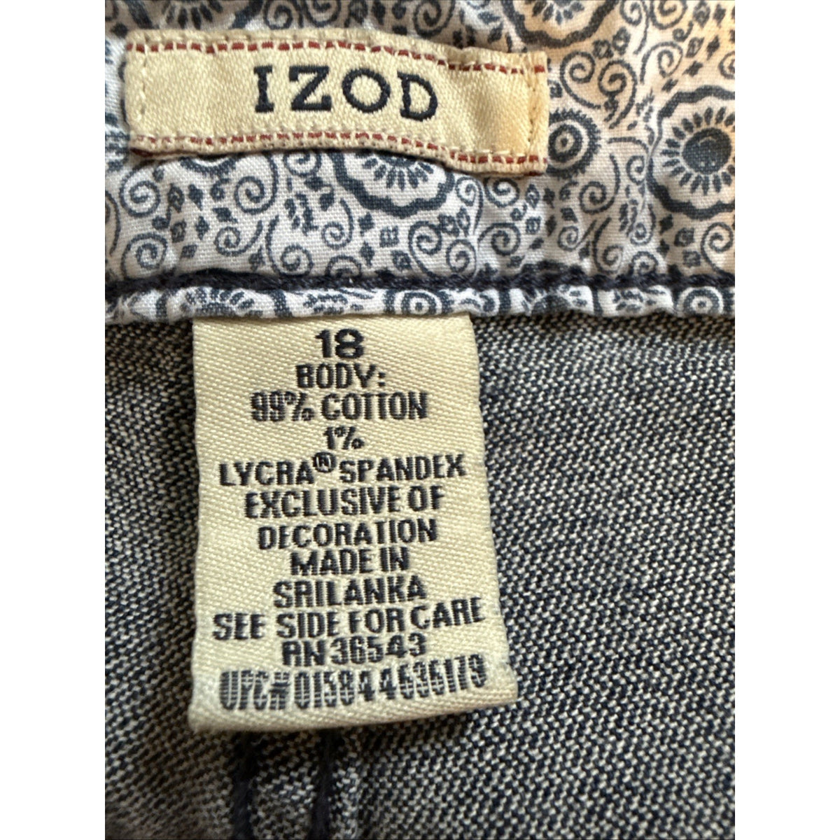 IZOD Denim Capri Blue Size 18 Cotton Spandex Button Pockets Women 5 pockets