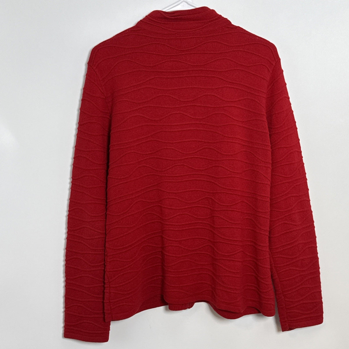 Coldwater Creek Women’s Red Zip Cardigan Knit Sweater Size Large Wavy Textured