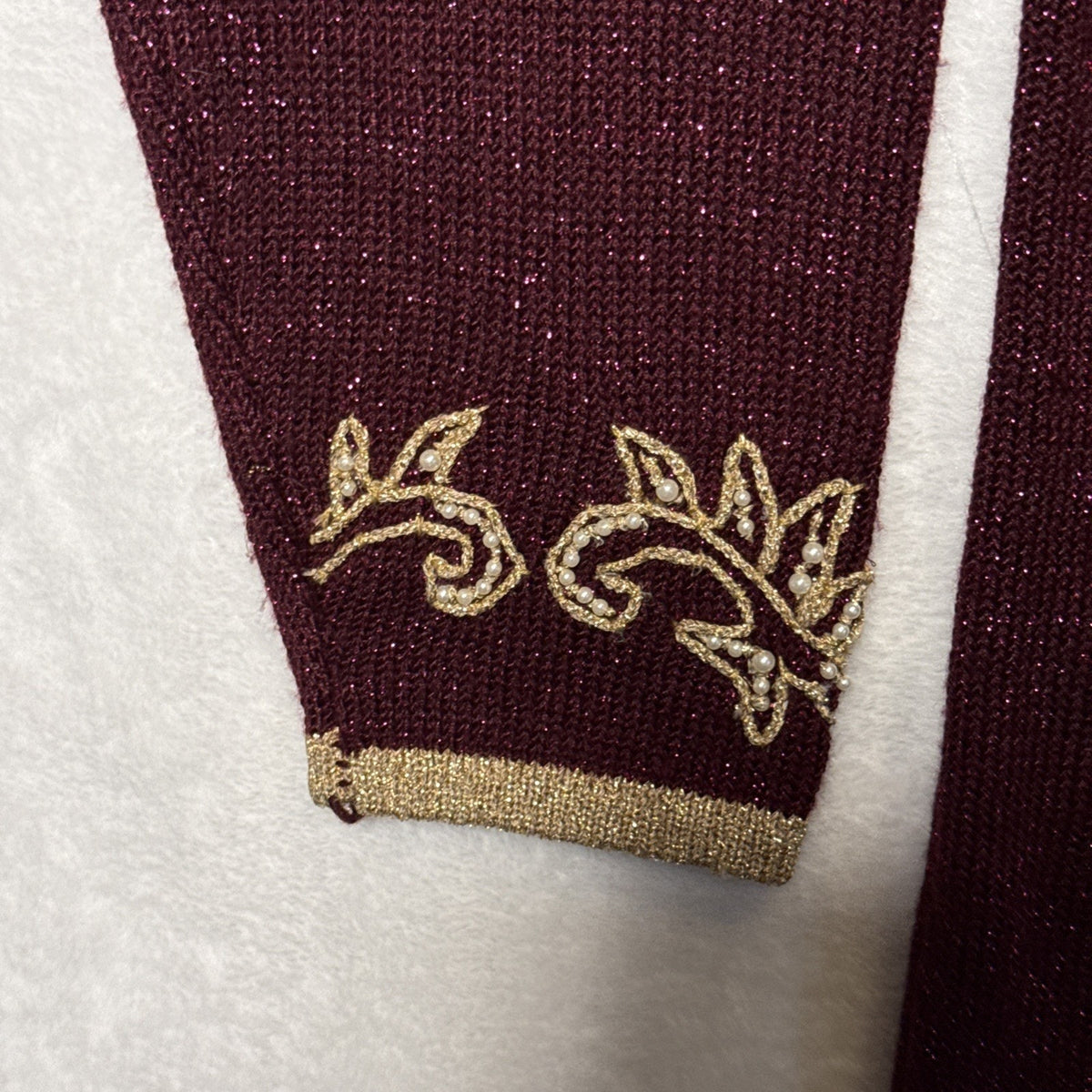Vintage Jaclyn Smith Cardigan M Burgundy Gold Beaded Metallic Embroidered