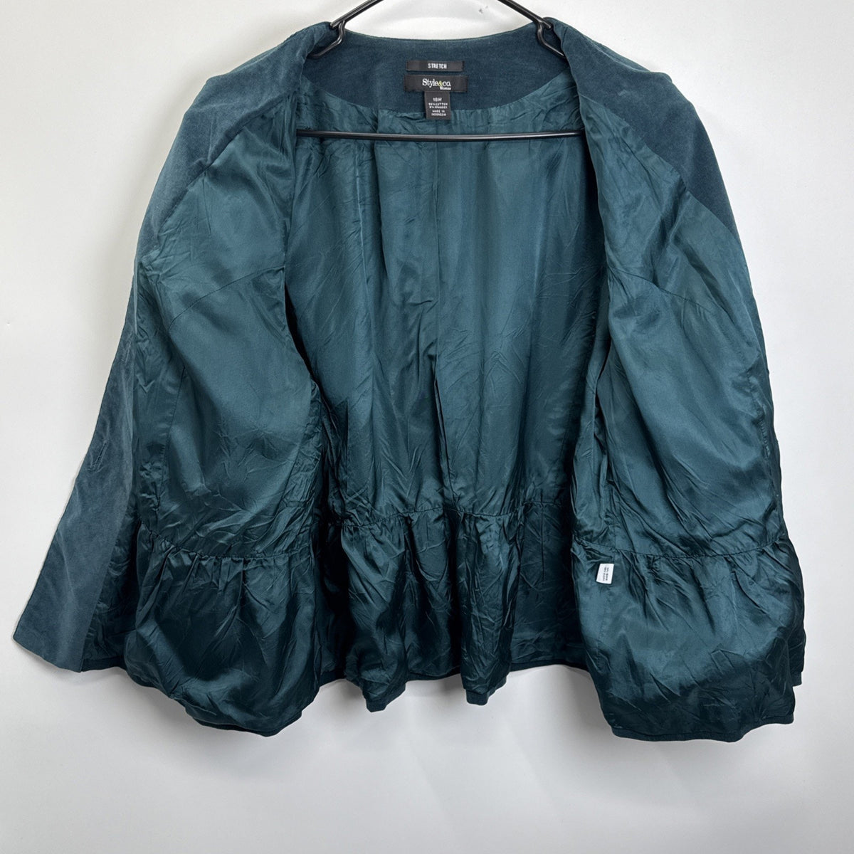 Style & Co Woman 18W Teal Stretch Corduroy Peplum Jacket Bell Sleeve