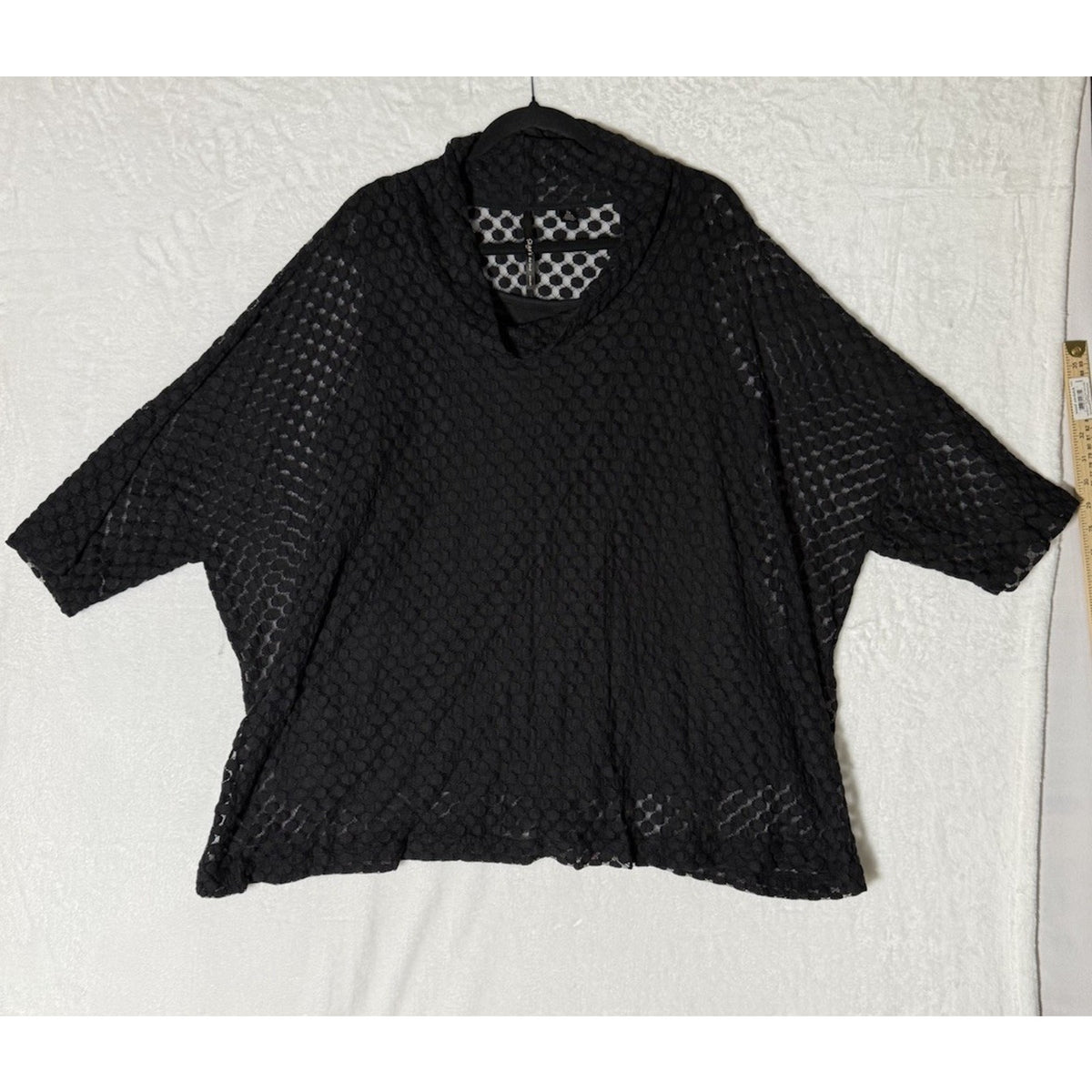 Sky's The Limit Womens 2X Black Sheer Mesh Polka Dot Cowl Neck Tunic Top