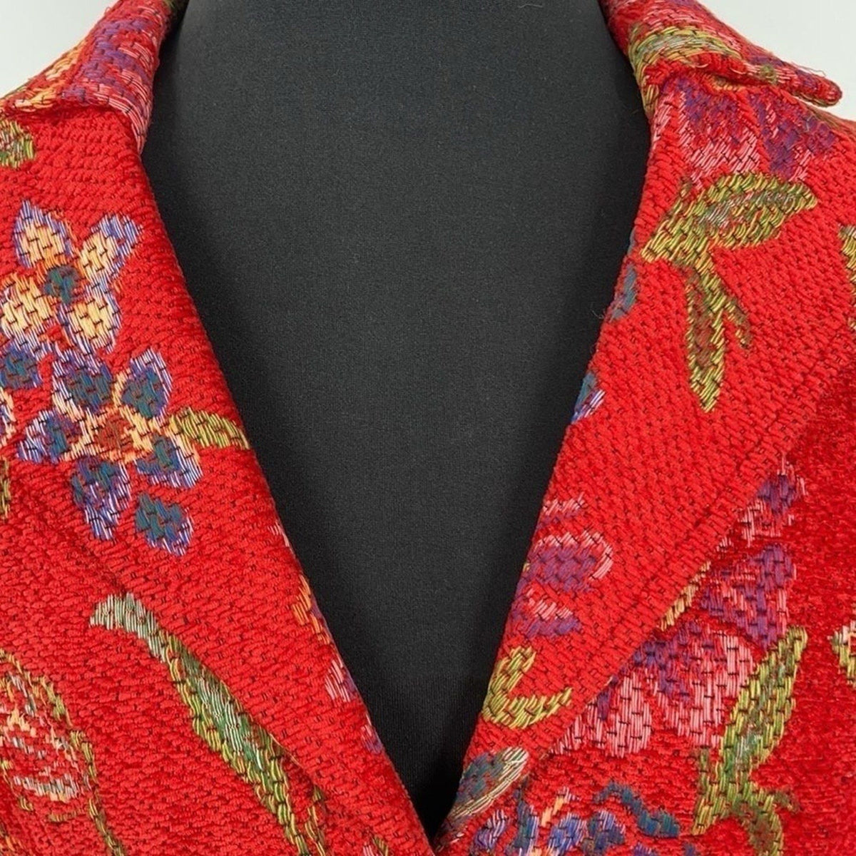 Parsley & Sage Boho Artsy Floral Jacket Red Woven Texture Button Front SZ Small