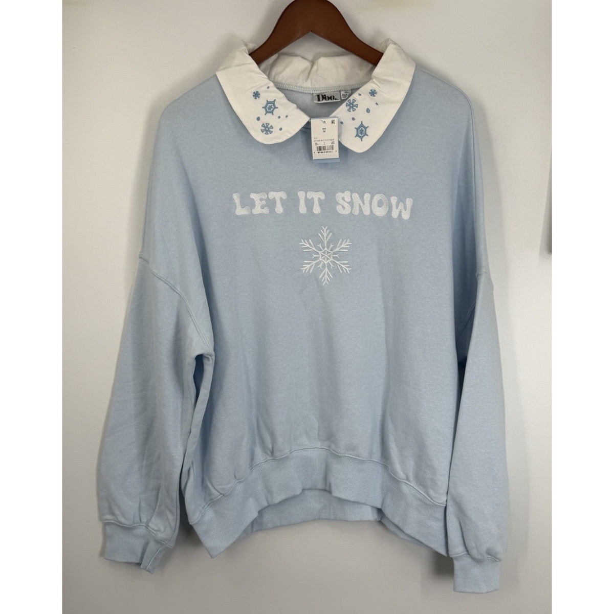 Doe Let It Snow Sweatshirt Women’s Medium Blue Embroidered Peter Pan Collar ￼
