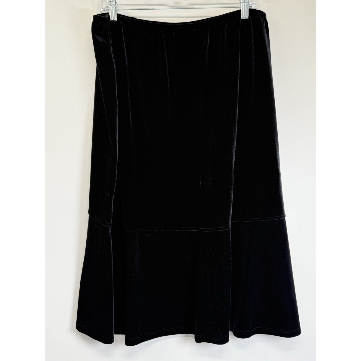 Avenue Black Velvet Midi Skirt 14/16 High Low Hem Stretch Pull On Minimal