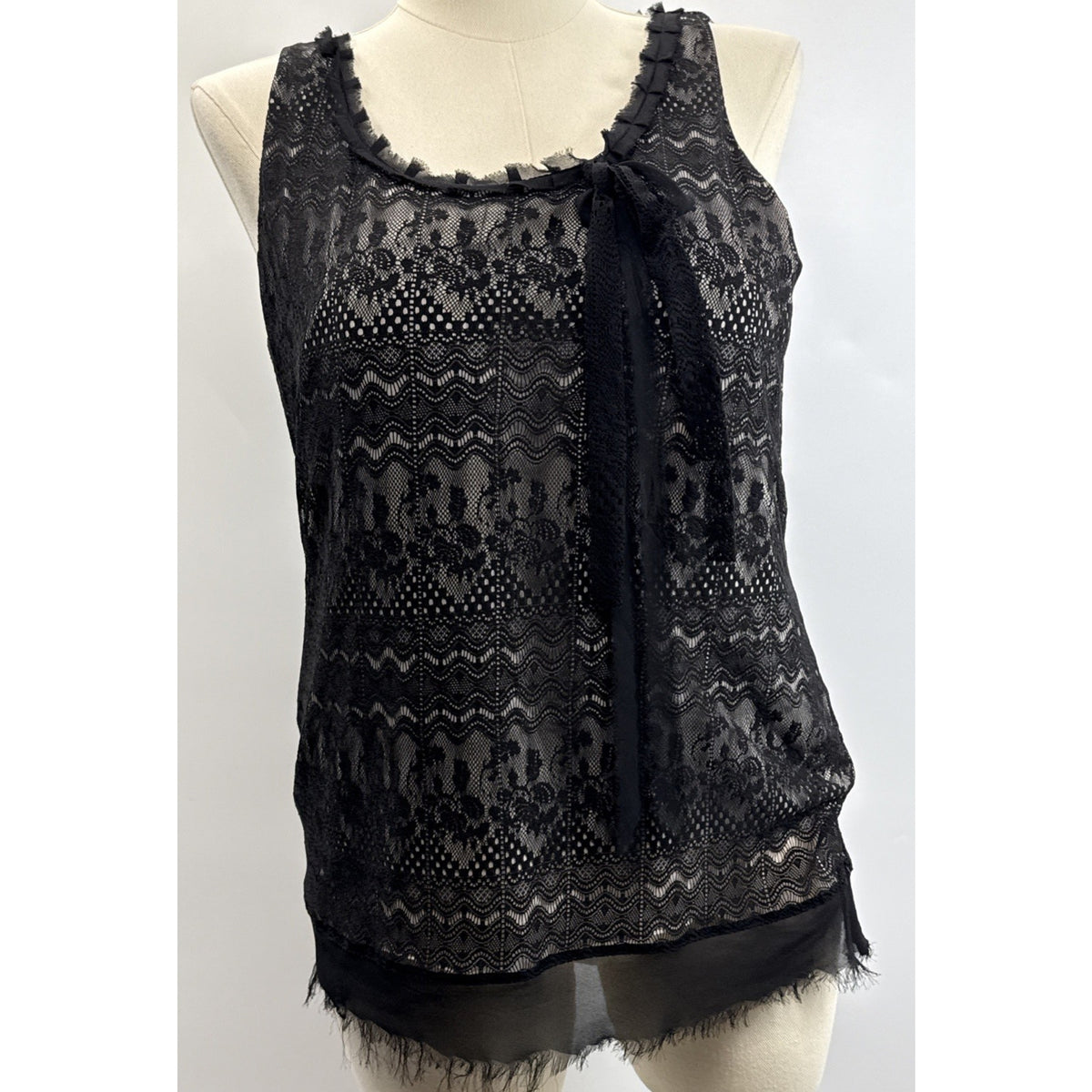 CAbi Blouse Top Womens L Black Lace Bow Whimsigoth Romantic Fairy 90s Romantic