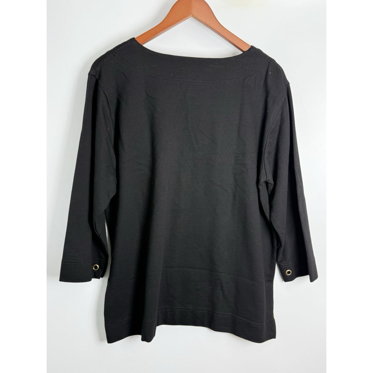 Moving Bleu Designers Originals Black Grommet Neck Top Women’s XL 3/4 Sleeve
