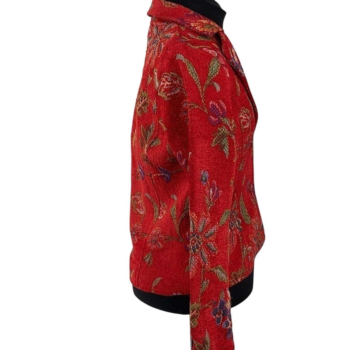 Parsley & Sage Boho Artsy Floral Jacket Red Woven Texture Button Front SZ Small