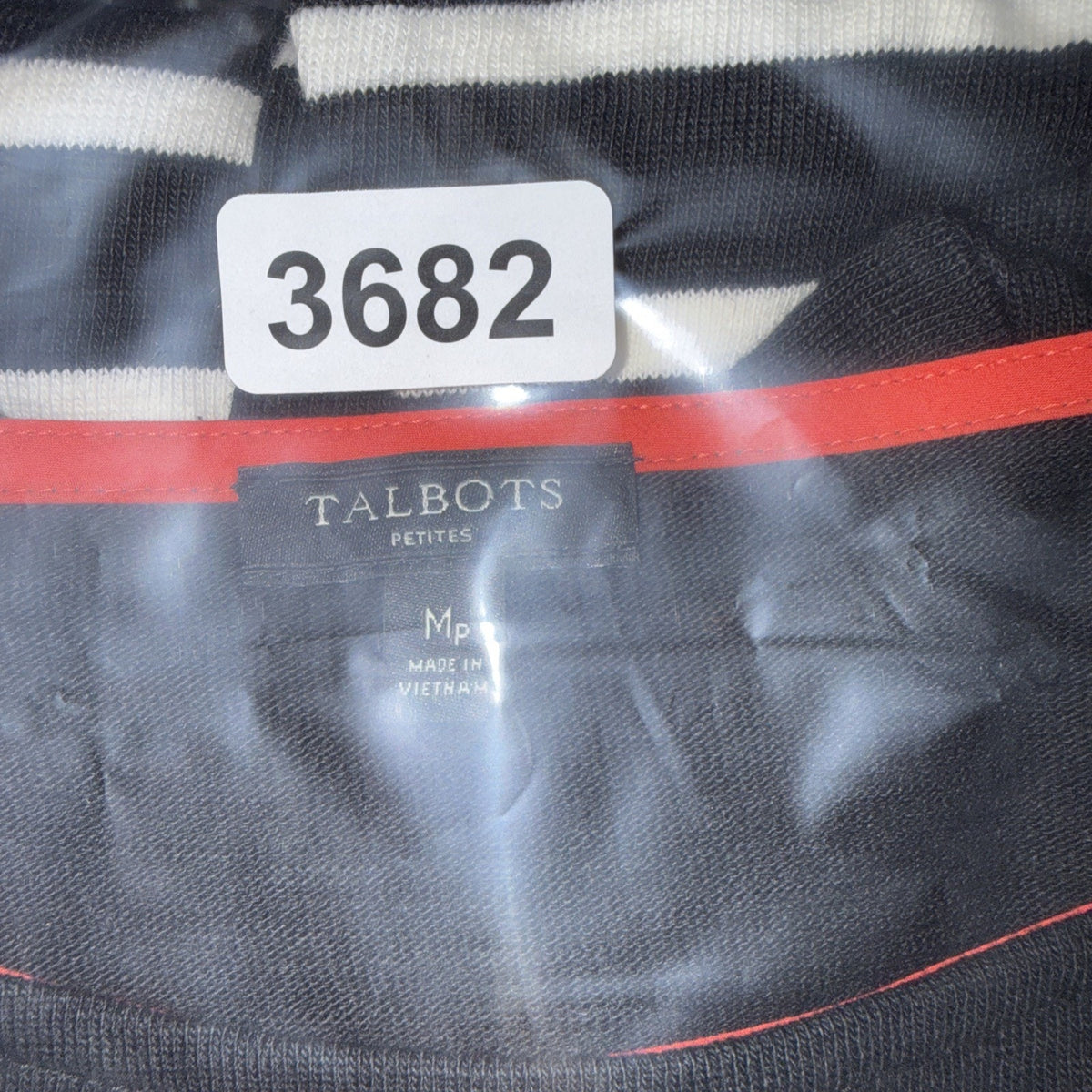 Talbots Petites MP Black White Striped Cotton Knit Dress 3/4 Sleeve Midi
