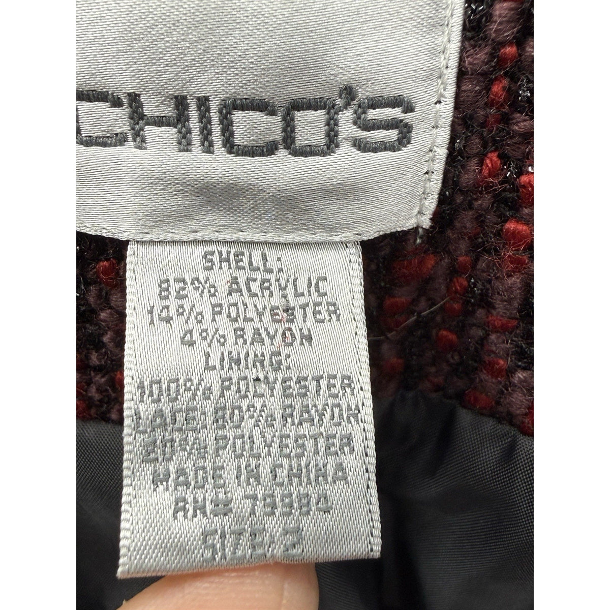 Chicos 2 Tweed Jacket Beaded Sequin Lace Holiday Evening Career Red Black XL