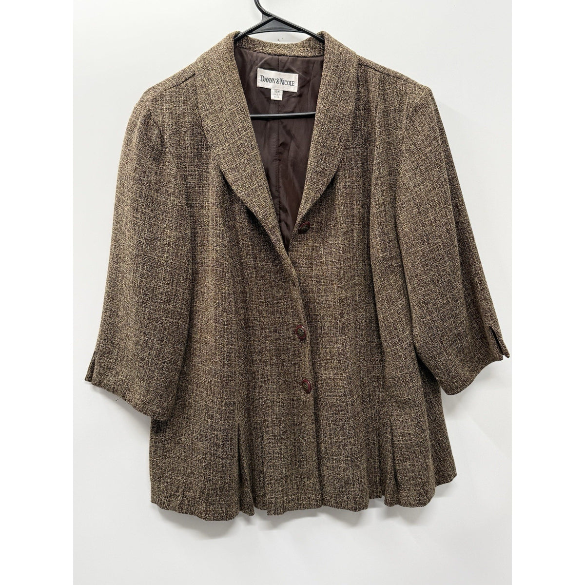 Danny & Nicole Blazer Women 16W Brown Tweed Pleated Plus Size Career Jacket