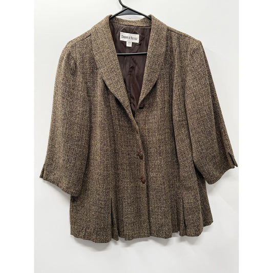 Danny & Nicole Blazer Women 16W Brown Tweed Pleated Plus Size Career Jacket