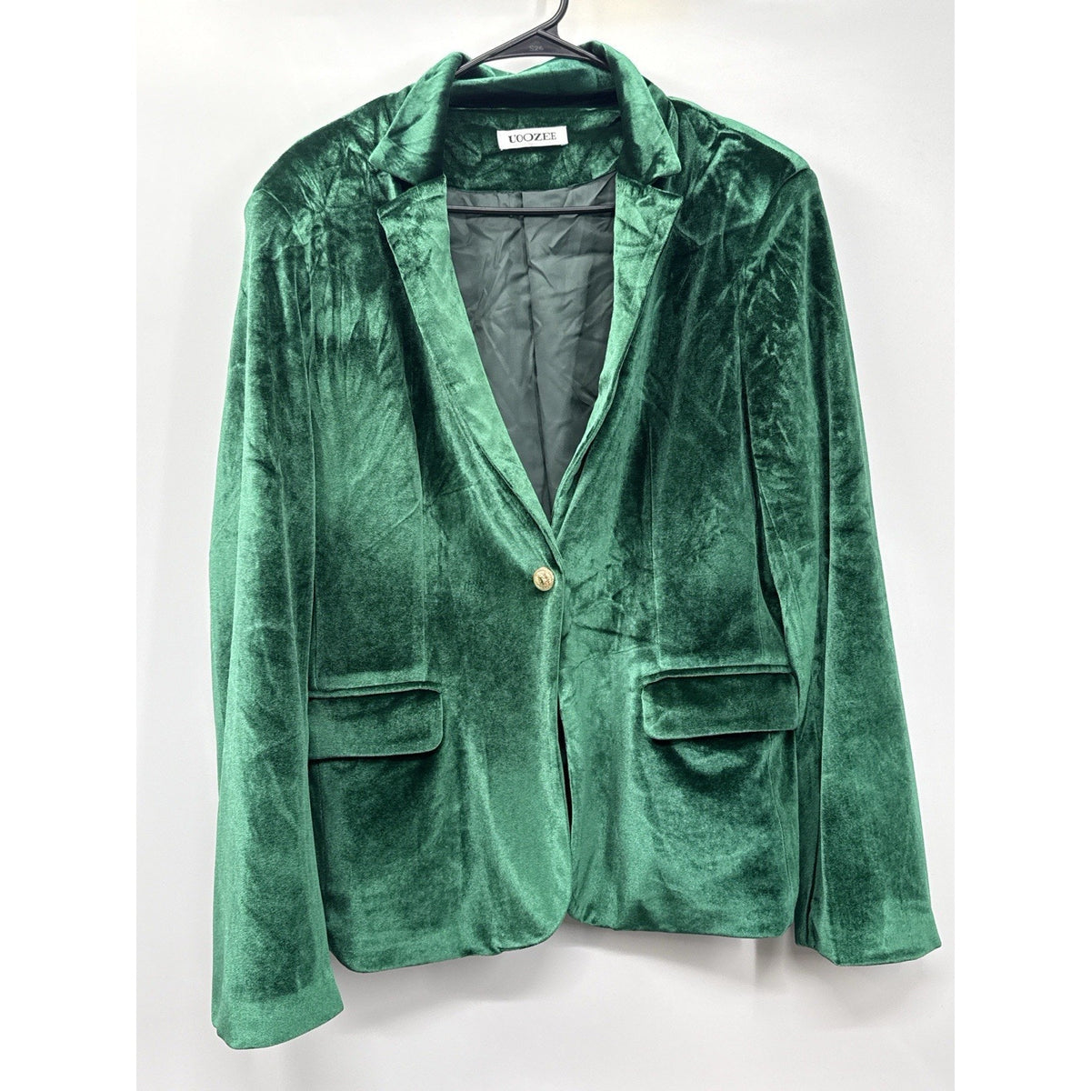 Green Velvet Blazer Womens XL 18 Single Button Gold Buttons Jacket Holiday
