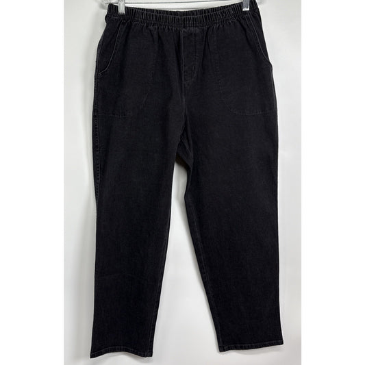 Denim & Company Black Jeans Womens Size Large Elastic Waist, Pockets Casual