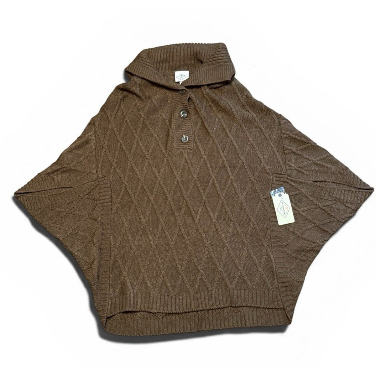 NWT St. John's Bay Women’s Size L Brown Button Sweater Poncho/Shawl