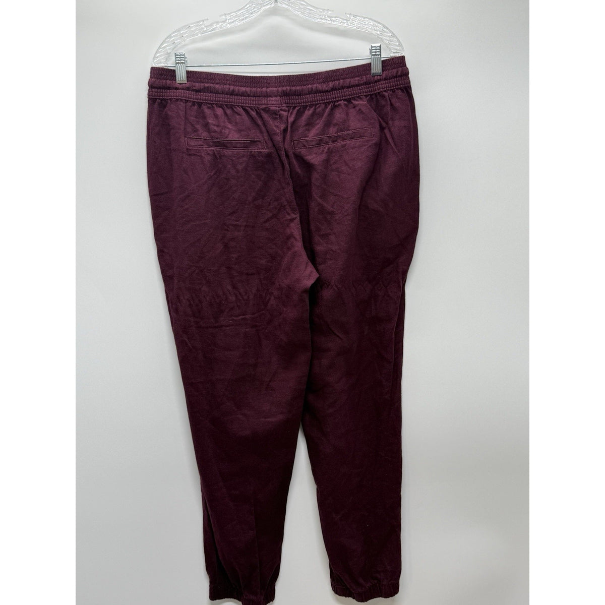 Time & Tru Linen Blend Pants Women L 12-14 Burgundy Pull On Elastic Waist Casual