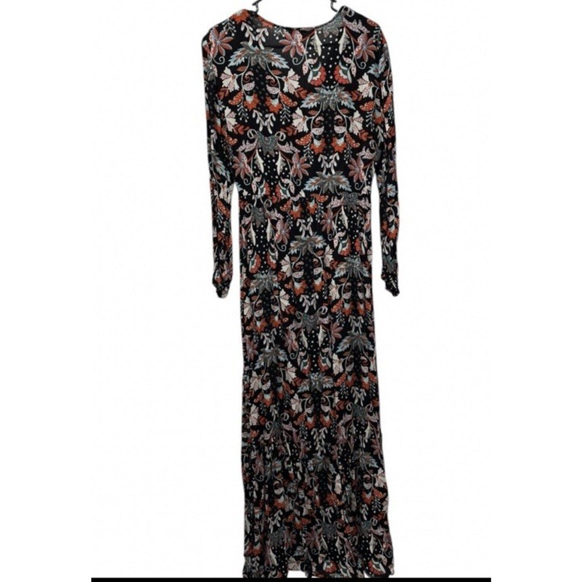 New York & Company Women Black Maxi Dress W/Floral Print Size Small Long Sleeve