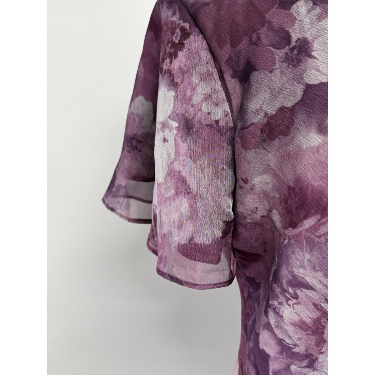 R&M Richards Purple Floral Chiffon Dress Set Size 12 Sheer Layered Romantic