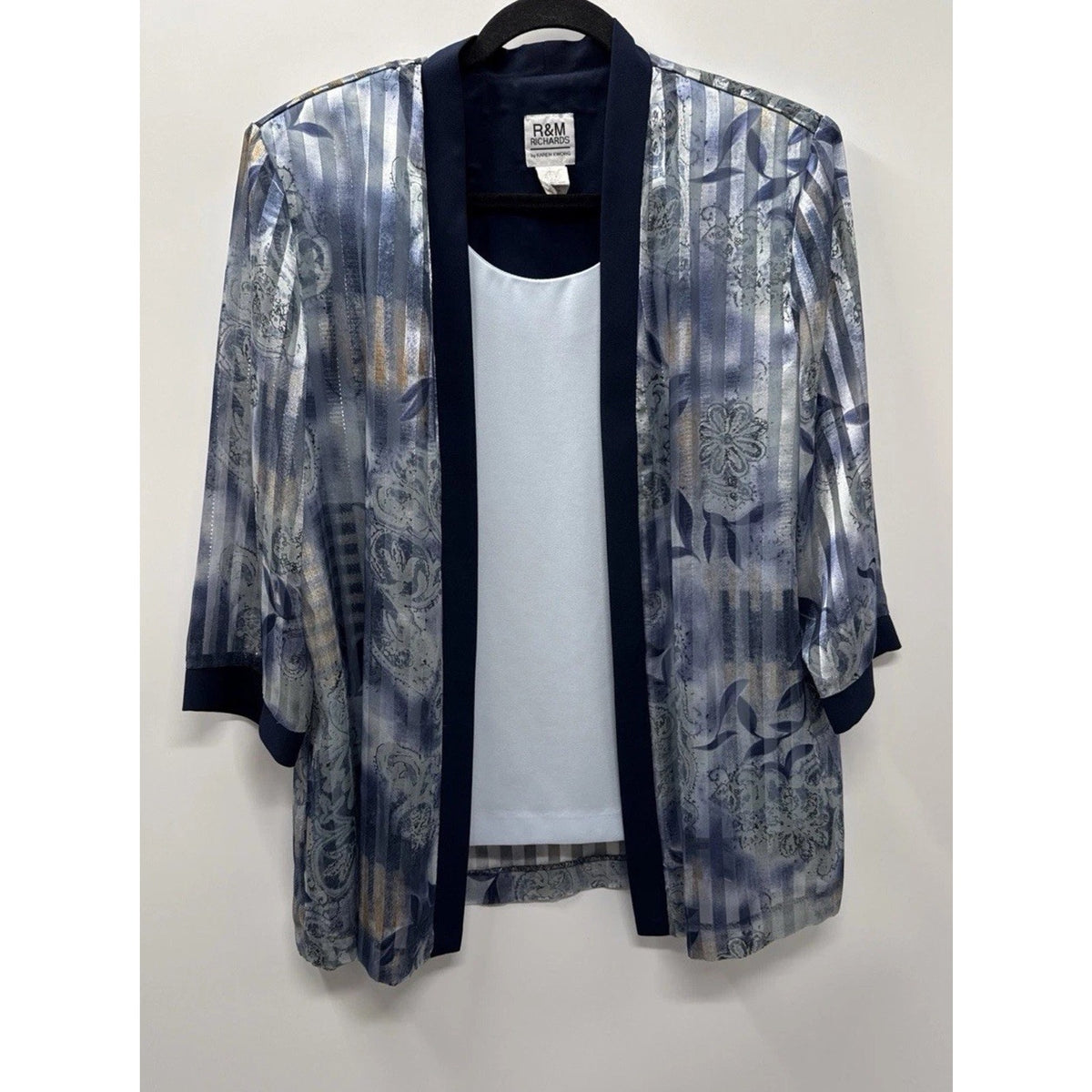 R&M Richards By Karen KWONG 2 Pc Jacket Tank Set Blue Paisley USA Size 16