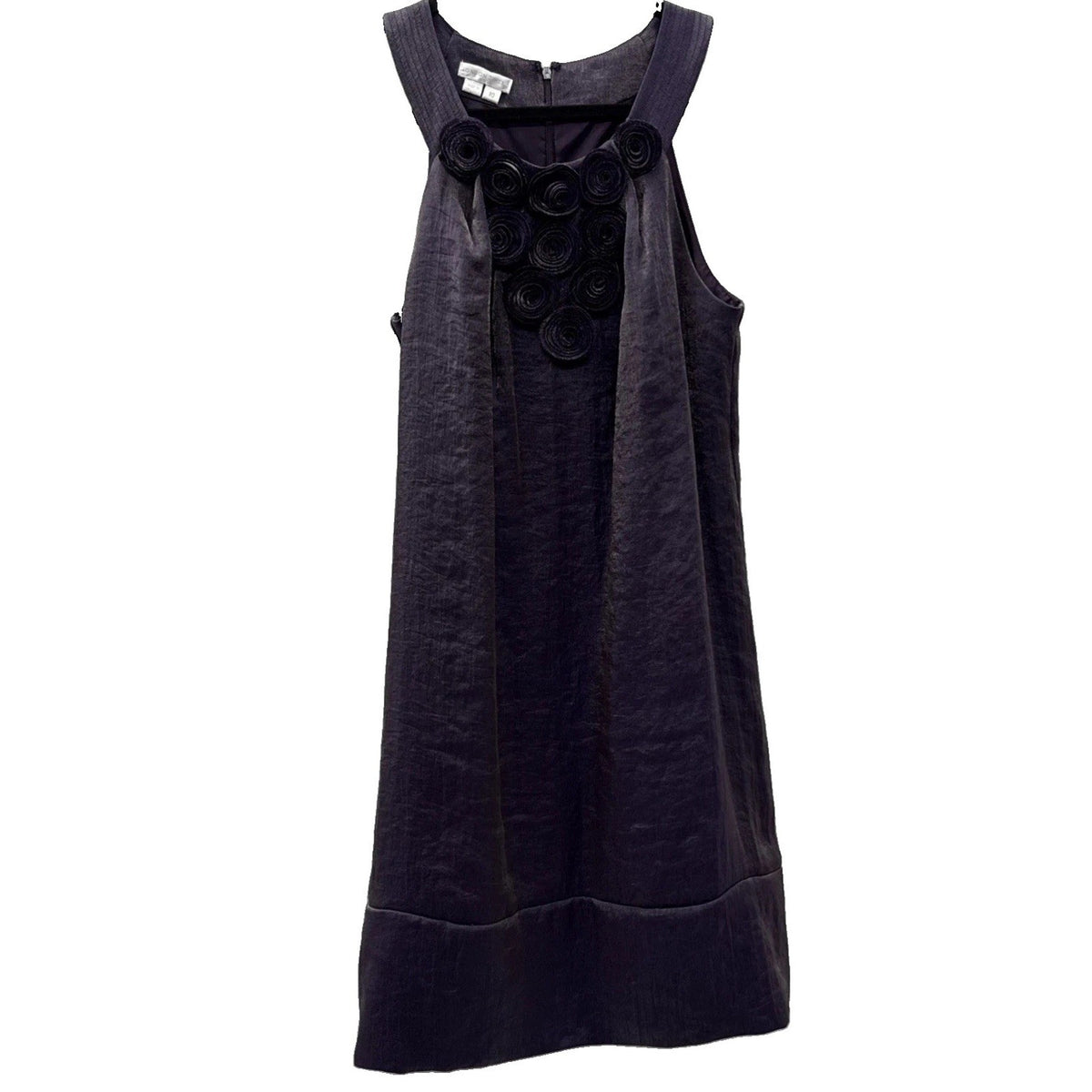 London Times Purple Rosette Shift Dress Size 10 Sleeveless Back Zip Lined