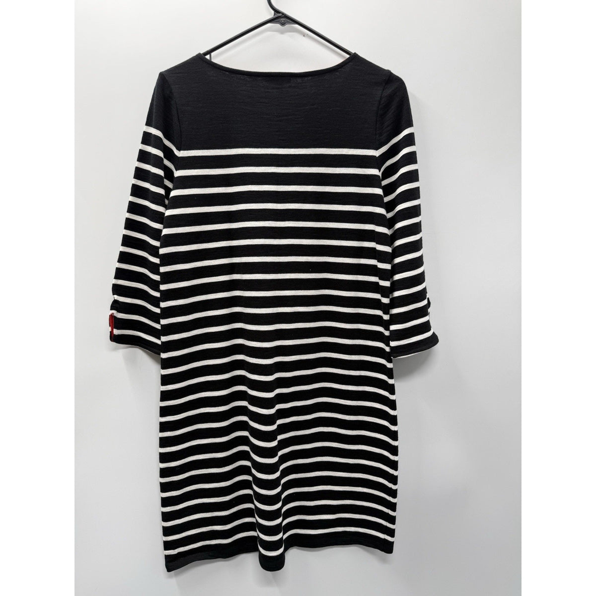 Talbots Petites MP Black White Striped Cotton Knit Dress 3/4 Sleeve Midi