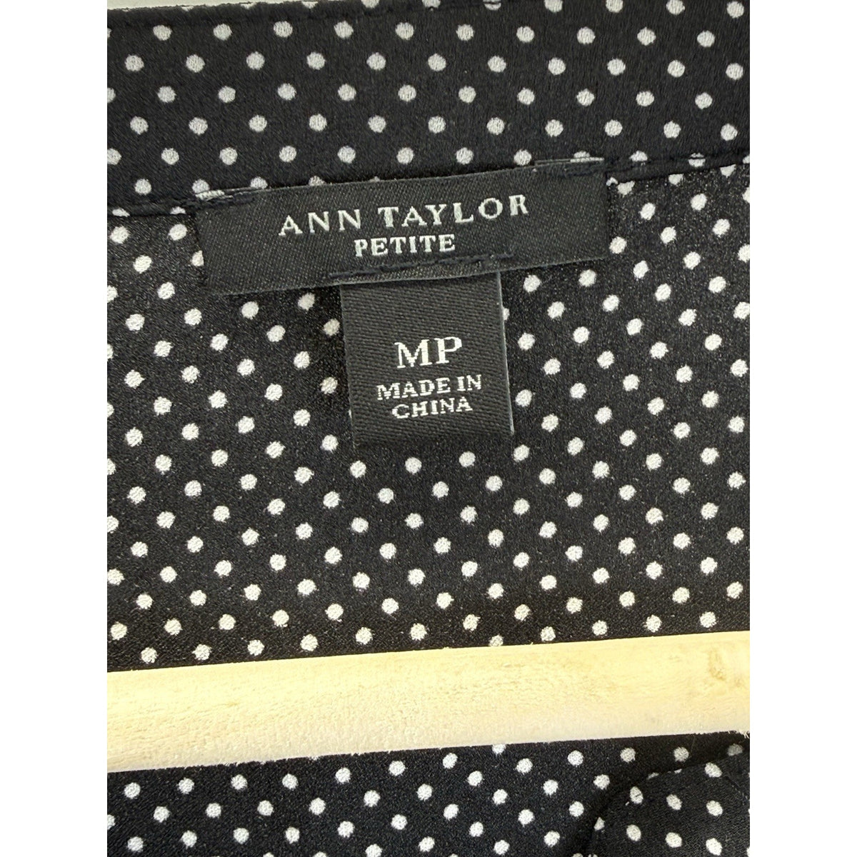 Ann Taylor Petite Polka Dot Lace Trim Blouse MP Black White Sheer Feminine