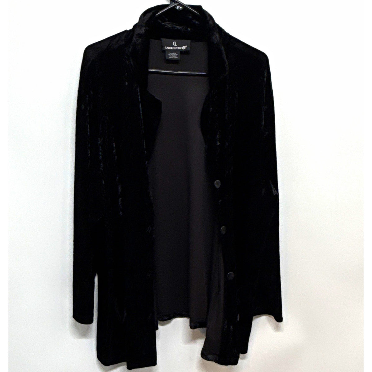 VTG Carole Little Black Button-Front Jacket Pockets Mid-Length 1X-2X?